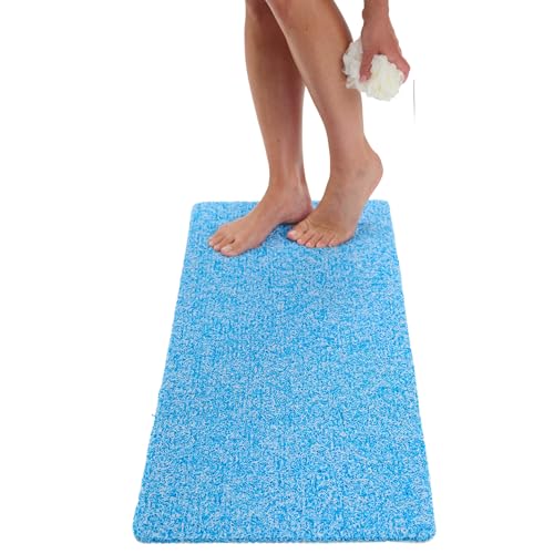 Non Slip Bathtub Mat Shower Mat for Tub - Loofah Bath Mats for Bathroom - 40x16 Bathtub Floor Mat - Textured Anti Slip Bath Mat Without Suction Cups - Secure Mat for Wet Areas (40x16 Aqua Blue) - color: Aqua Blue, size: 40" x 16" (Rectangular)
