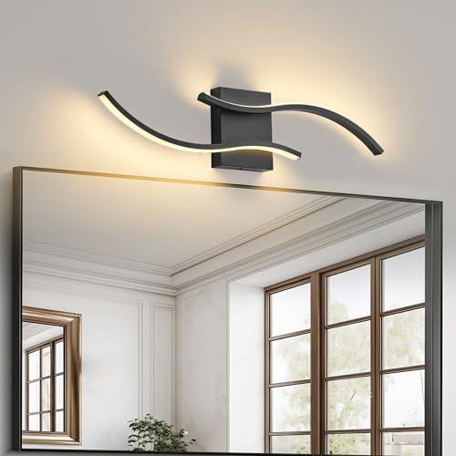 KARTOOSH Bathroom Light Fixtures Over Mirror, 3CCT Dimmable Modern Vanity Light, 23.6 in Black LED Vanity Lighting Bar for Bathroom, Bathroom Wall Lamp (2 Pack) - color: Black, size: 23.6 in