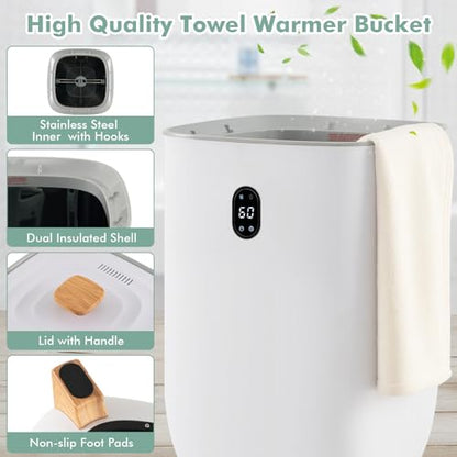 Tangkula 35L Large Towel Warmer Bucket, Luxury Hot Towel Heater w/ 20-90Min Timer & 2-5H Drying Mode, Aroma Tray, ETL Certified Bathroom Heater for Oversized Towels, Bathrobes, Blankets (White, 35L)
