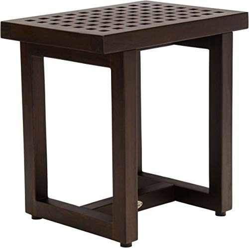 AquaTeak 18" Grate Mocha-Shield Teak Shower Bench - A. Bench | Durable, Water-Resistant Teak, Shower Chair & Shaving Foot Rest, Indoor/Outdoor Use