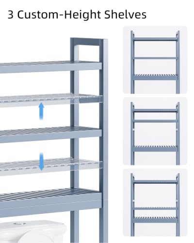 SMIBUY Bathroom Storage Shelf, Bamboo Over-The-Toilet Organizer Rack, Freestanding Toilet Space Saver with 3-Tier Adjustable Shelves (Grey) - color: Grey