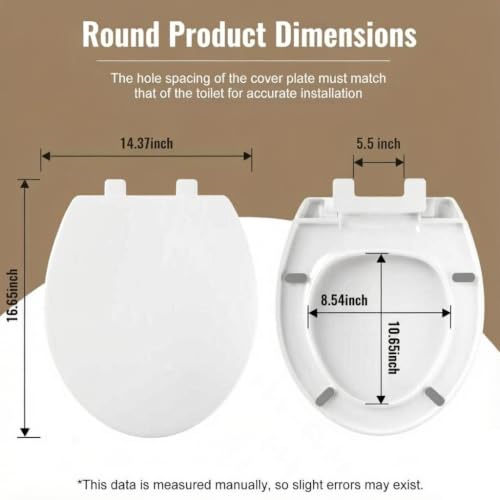 Round Soft Close Toilet Seat Plastic White | Quiet Close Toilet Lid | Non-Slip Seat Bumpers | Easy to Install & Clean | Fits Standard Round Toilets - size: 16.53''X14.37''