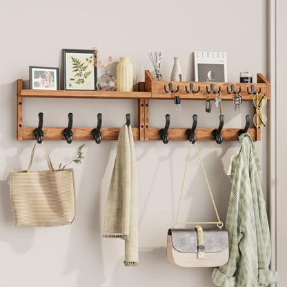 Evermagin 35" Coat Rack Wall Mount with Shelf & 13 Hooks, Entryway, Brown | Wooden Wall Mounted Coat and Key Rack with Hooks, Key Hanger with Mail Holder for Living Room, Mudroom, Bedroom - color: Brown, size: 35 inch