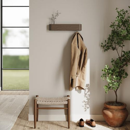 Kazai. Wall-Mounted Coat Rack 'Toke' - Modern Design Coat Rack with Hidden Wall Hooks - Solid Wood Veneer Panel Coat Hanger - Oak, Dark - color: Oak, Dark, size: 5 Hooks