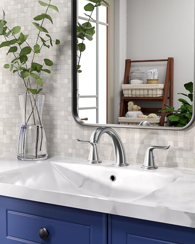 WOWOW Widespread Bathroom Faucet 2 Handle 3 Hole Solid Brass Stainless Steel Vanity Lavatory Bathroom Basin Brushed Nickel Sink Faucets with Pop Up Drain Stopper - color: Brushed Nickel
