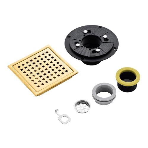 6 in. x 6 in. Stainless Steel Square Shower Floor Drain in Brushed Gold, FD01-6-TG - color: Brushed Gold