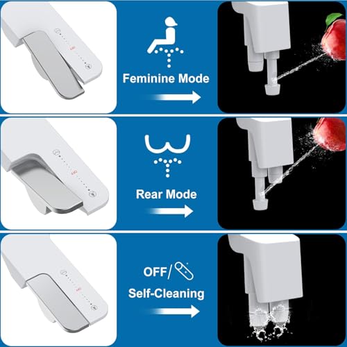 IDEALHOUSE Bidet Attachment for Toilet - Dual Nozzle Feminine Wash, Bidet Sprayer for Bathroom,Adjustable Water Pressure,Non-Electric Toilet Bidet for Bathroom Accessories(chrome handle)