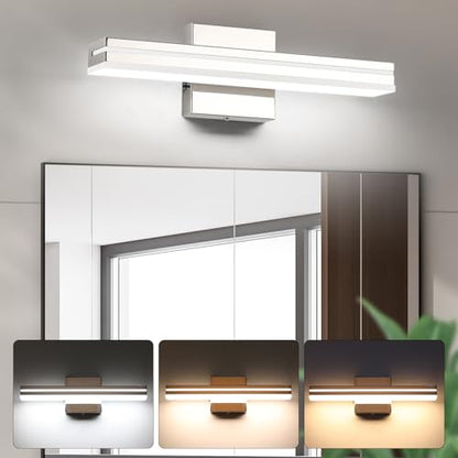 SineRise LED Modern Bathroom Vanity Light Fixtures (16-Inch, 3000K/4000K/6000K, Dimmable), Chrome Modern Acrylic Bathroom Wall Lighting Fixtures Over Mirror - color: Chrome, size: 16-Inch