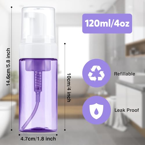 Foam Pump Bottle 4oz 2 Pack Small Plastic Refillable Foaming Bottles | Empty Leak Proof Foaming Soap Dispenser for Shampoo, Hand Soap, Body Wash, Face Wash (120ml) - color: Clear