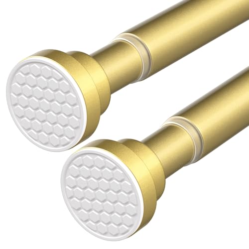 2Pack Tension Curtain Rod 30-64 Inch Gold Adjustable Curtain Rods | No Drilling Expandable Pressure Spring Tension Curtain Rod Spring Loaded Curtain Rods For Windows Bedroom Closet Doorway、 - color: Gold, size: 30" to 64"-2Pcs