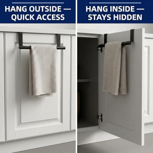 Cabinet Door Towel Bar, Kitchen Towel Holder, Matte Black 2 Pack | Extended Anti-Slip Arm, EVA Scratch Guard Pads, No-Drill Install, Stainless Steel Dish Towel Holder, Kitchen Towel Rack - color: Black - 2 Pack