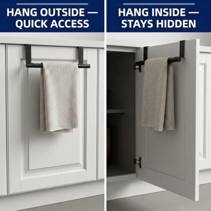Cabinet Door Towel Bar, Kitchen Towel Holder, Matte Black 2 Pack | Extended Anti-Slip Arm, EVA Scratch Guard Pads, No-Drill Install, Stainless Steel Dish Towel Holder, Kitchen Towel Rack - color: Black - 2 Pack