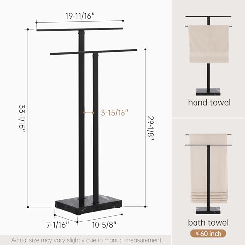 KES Standing Towel Rack 2-Tier Natural Black Marble Base, Bath Towel Holder | 8.23 Lbs Heavy Base, 18/8 Stainless Steel Rustproof, Fits Bath Towel & Hand Towel, Freestanding Design, Bathroom Floor - color: Black Marble & Black Bar, size: 33” H (2-tier)