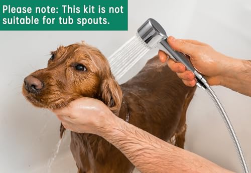 3 Mode Dog Shower Attachment with Long Hose & Outdoor Adapter | High Pressure, Built-In Silicone Massage Brush, 100" Extra-long Stainless Steel Kink-Resistant Hose, Easy Outdoor Setup