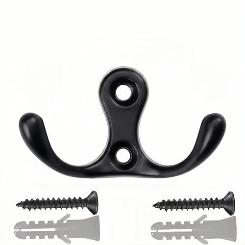 10 Pack Black Dual Prong Wall Hooks, 15 lbs Heavy Duty J-Shaped Coat Hooks with Screws & Anchors, Rust Resistant Wall Mounted Hooks for Farmhouse Industrial Entryway Bathroom - color: Black