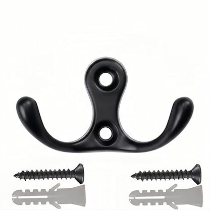 10 Pack Black Dual Prong Wall Hooks, 15 lbs Heavy Duty J-Shaped Coat Hooks with Screws & Anchors, Rust Resistant Wall Mounted Hooks for Farmhouse Industrial Entryway Bathroom - color: Black