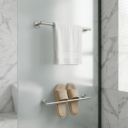 Self Adhesive Towel Bar,16" Brushed Nickel No Drill Bathroom,304SS Towel Rack - color: Brushed Nickel, size: 15.7 Inch
