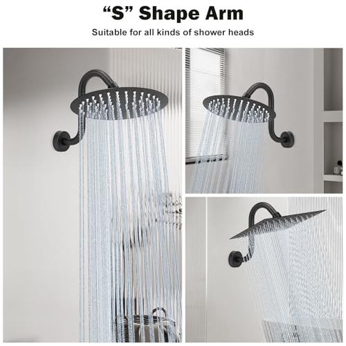 NearMoon S Shaped Shower Head Riser Arm, Shower Extender Arm with Flange, Standard 1/2" Connection- Bathroom Accessory (8 Inch, Matte Black) - color: Matte Black, style: 8 Inch