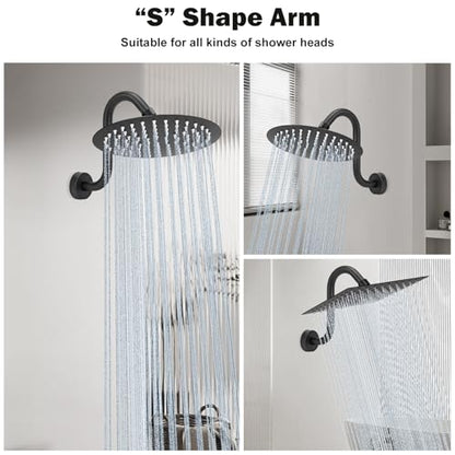 NearMoon S Shaped Shower Head Riser Arm, Shower Extender Arm with Flange, Standard 1/2" Connection- Bathroom Accessory (8 Inch, Matte Black) - color: Matte Black, style: 8 Inch