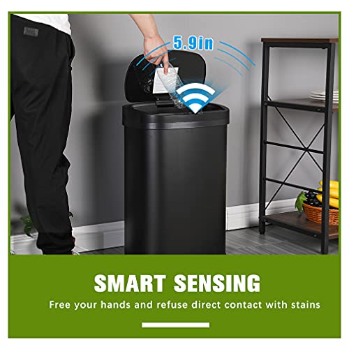 13 Gallon Stainless Steel Trash Can with Lid,Touch Free Automatic Kitchen Trash Can,Fingerprint-Resistant Soft Close Lid Garbage Can, 50L Large Capacity Garbage Can for Kitchen Home Office(Black) - color: Black