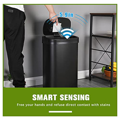 13 Gallon Stainless Steel Trash Can with Lid,Touch Free Automatic Kitchen Trash Can,Fingerprint-Resistant Soft Close Lid Garbage Can, 50L Large Capacity Garbage Can for Kitchen Home Office(Black) - color: Black