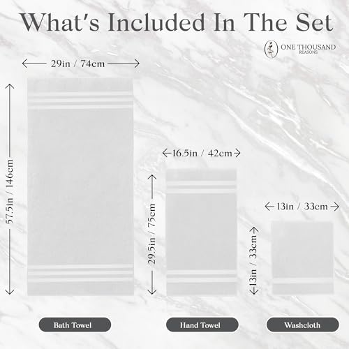Premium Staple Cotton Bathroom Towel Set - White 600 GSM 6-Piece Luxury Bath Towel Set 3 Stripe - 2 Bath Towels, 2 Hand Towels & 2 Washclothes Set - High Absorbent & Quick Dry for Gym, Spa, Hotel - color: White - 3 Stripe