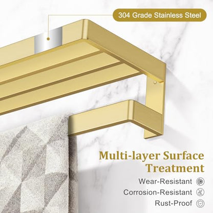 Towel Racks Double Towel Bar,Brushed Gold Towel Holder 23.6-inch Stainless Steel Bathroom Hardware Accessories Set - color: Brushed Gold, size: 23.6inch