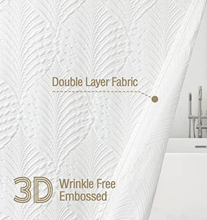 Small Stall Shower Curtain, Narrow Half 3D Embossed Textured White Fabric Shower Curtain, Modern Farmhouse Chic Soft Cloth Bathroom Curtains Shower Set with Hooks (White, 36" W x 72" L) | Narrow Half Small Stall Shower Curtain, White 3D Embossed Modern Fa