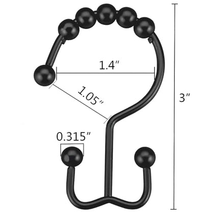 DAWNER Shower Curtain Hooks Rings, Rust Proof Hooks, Metal Easy Glide Double Shower Rings Hooks, Stainless Steel Shower Curtain Hangers for Bathroom Shower Curtains, Set of 12 Hooks, Matte Black - color: Matte Black