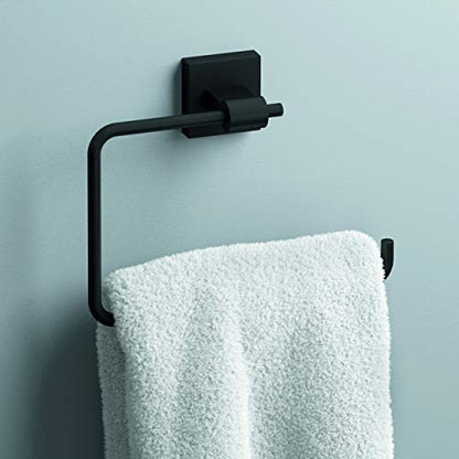 Franklin Brass Hand Towel Holder | Square Matte Black Ring for Hanging Towels in Kitchen, Bathroom | Maxted Accessories - color: Matte Black