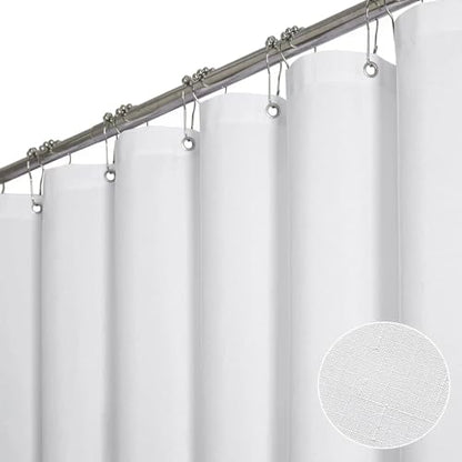 Narrow Linen Textured Waterproof Thick Shower Curtain, 54x72, White | Small Size, 230GSM Polyester, Heavy Duty Fabric, Weighted Hem, 10 Plastic Hooks, Modern Luxury Hotel Style, Machine Washable - color: White, size: 54"W x 72"L (Pack of 1)