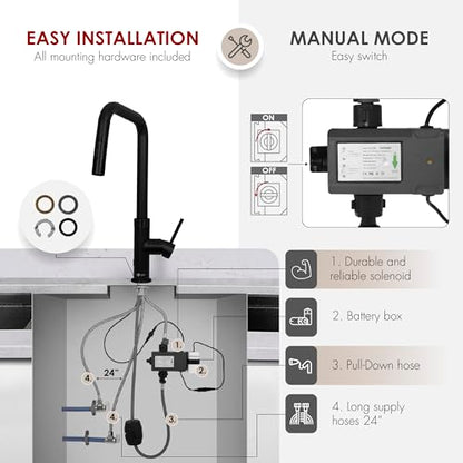 Stylish Touchless Kitchen Faucet with Pull Down Sprayer Single Lever Handle Dual Function Stainless Steel Kitchen Sink Faucet with Ceramic Cartridge and Aerator Matte Black Finish, K-150NM - color: Matte Black