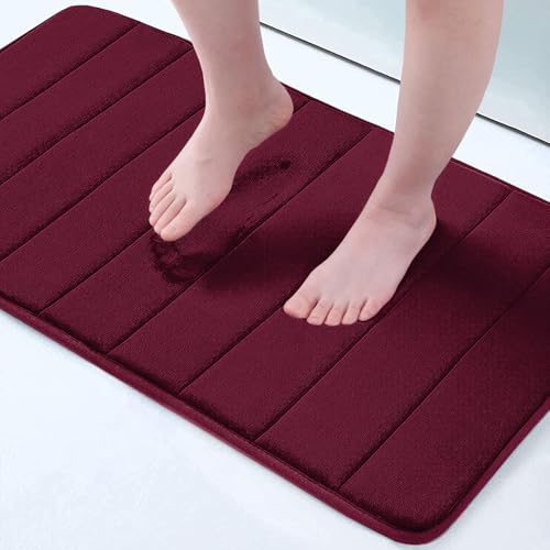 Buganda Memory Foam Bath Mat, 34" x 20", Ultra Soft Bathroom Rugs, Water Absorbent and Machine Washable Bath Rug for Bathroom, Shower, and Tub, Burgundy - color: Burgundy, size: 34" X 20"