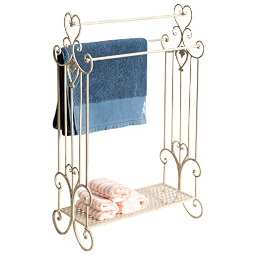 Free Standing Towel Rack for Bathroom 3 Tier Metal Towel Rack Stand with Shelf Floor Towels Rack Freestanding for Bath Towels, Hand Towels, Washcloths, Modern Retro White - color: Retro White
