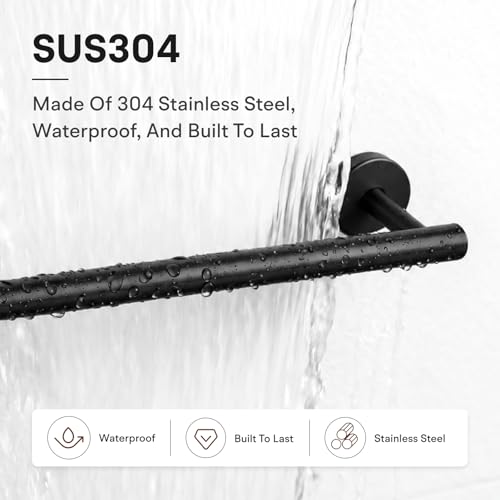 16 Inch Matte Black Bathroom Towel Bar, 2 Pieces Towel Racks for Bathroom SUS304 Thicken Stainless Steel Towel Holder - color: Black