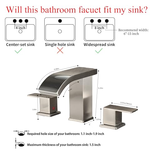 Bathroom faucets 3 Hole Widespread Brushed Nickel Bathroom Sink Faucet 8 inch LED Light Modern 3 Hole Vanity Faucet Bathroom with Pop Up Drain (Brushed Nickel) - color: Brushed Nickel