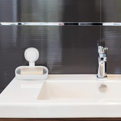 Suction Cup Soap Holder Double Layer Soap Dish Draining Tray White Vacuum Wall-Mount for Shower Bathroom