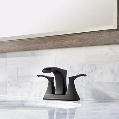 Pfister Venturi Bathroom Sink Faucet, 4-Inch Centerset, 2-Handle, 3-Hole, Matte Black Finish, LF048VNBB - color: Matte Black, size: 4 Inches