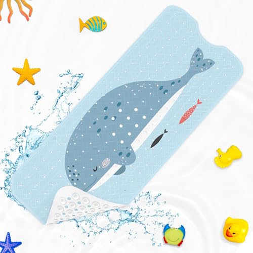 Cute Whale Ocean Bathtub Shower Mat Funny Kids Sea Non-Slip Tub Extra Long Bath Floor 40X16 Inch Machine Washable for Bathroom Tub Bath Mat for Toddler and Baby - color: Cute Whale Ocean