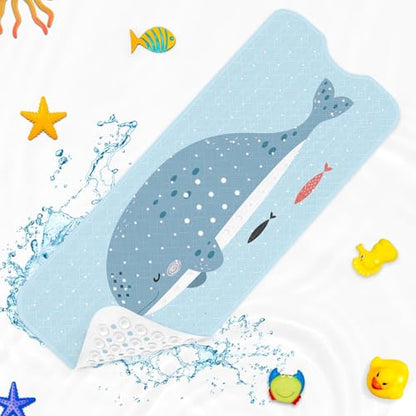 Cute Whale Ocean Bathtub Shower Mat Funny Kids Sea Non-Slip Tub Extra Long Bath Floor 40X16 Inch Machine Washable for Bathroom Tub Bath Mat for Toddler and Baby - color: Cute Whale Ocean
