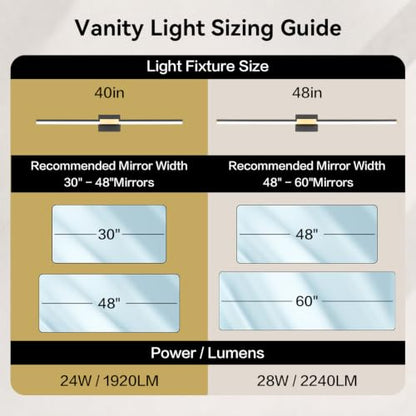 SOLFART Bathroom Light Fixtures 40-Inch: Black and Gold 5CCT Dimmable Vanity Lights for Bathroom, Solid Frosted Acrylic, Built-in Dimmer, 360 Degree Rotation, ETL IP44 - color: Black Gold-5CCT, 5-Step Brightness Control, size: 40 inch