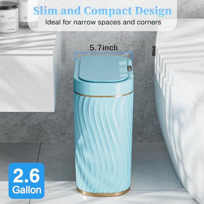 Ogikey Bathroom Small Trash Can with Automatic Touchless Lid, 2.6 Gallon Smart Garbage Can Narrow Waterproof Trash Bin for Bedroom, Office, Living Room - color: 2.6 gallon-Sky blue