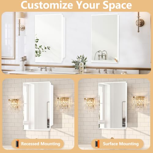 16x26 inch Medicine Cabinet with Mirror, Recessed Medicine Cabinet or Surface Wall Mount Plastic Bathroom Cabinets with Removable Shelves, Beveled Edge Mirror Cabinet - style: CS5004A-1626