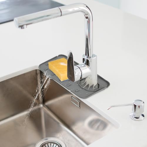 Dimeho Sink Faucet Splash Guard Mat Silicone Soap Dish Pad Faucet Handle Drip Catch Sponge Holder Sink Protector Trays for Bathroom Kitchen Countertop Gadgets Accessories - color: Gray