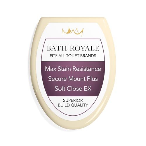 Bath Royale Toilet Seat Elongated with Cover BR501-02 Soft Close, Heavy Duty, Comfortable, Stain-Resistant and Easy to Keep Clean, Fits All Toilet Brands, Executive Series - Almond/Bone - color: Almond/Bone, size: Elongated
