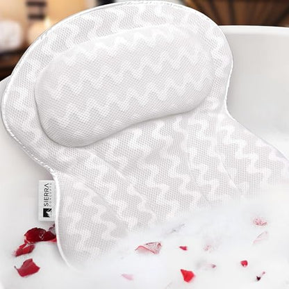 Bath Pillow for Tub, Luxury Spa Bathtub Head & Neck Cushion, Large Mesh | Breathable 3D mesh with strong suction cups provides ergonomic head, neck, shoulder & body support for a relaxing spa soak
