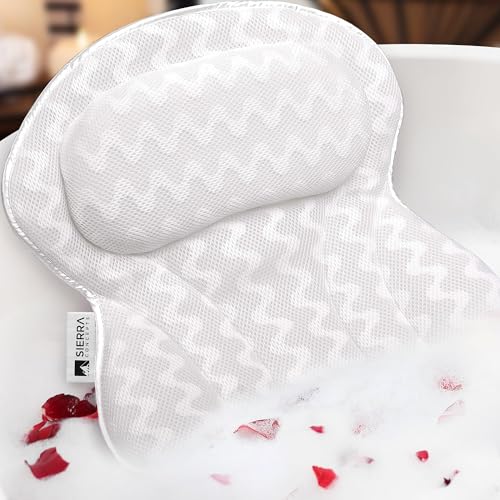 Bath Pillow for Tub, Luxury Spa Bathtub Head & Neck Cushion, Large Mesh | Breathable 3D mesh with strong suction cups provides ergonomic head, neck, shoulder & body support for a relaxing spa soak