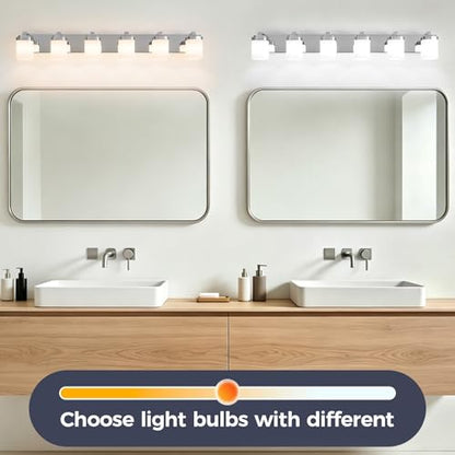 45 Inches Bathroom Vanity Light, 6-Light Chrome Bathroom Light Fixtures Over Mirror, Bathroom Light Shower Lamp with Milky White Square Glass Shade, Modern Farmhouse Lighting Fixtures - color: Chrome, size: 45 Inch : 6-lights