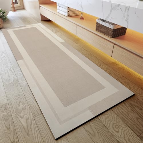 YDKGL Non Slip Bath Mat Long Ultra Thin Bathroom Rugs Runner Fit Under Door | Quick Dry Absorbent Washable Rubber Backing Bath Rug Shower Bathroom Floor Mat for Sink Bathtub Shower Entrance Beige 24"x70" - color: A- Beige, size: 24” x 70“