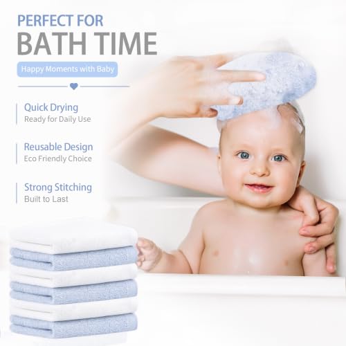 Baby Washcloths 10 Pack Rayon from Bamboo Ultra Soft Absorbent Terry Wash Cloth 10" x 10" Bath Towels for Face Burp Wipes Reusable Lightweight Newborn Essentials Shower Gift Set - color: Blue